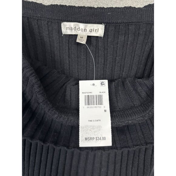 Madden Girl Juniors' Black Off-Shoulder Ribbed Sweater Size Medium NWT's - Picture 7 of 8